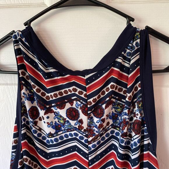 Andrea Missy Blouse Women’s Large Sleeveless Chevron Floral Colorful Slit Bottom - Picture 7 of 10